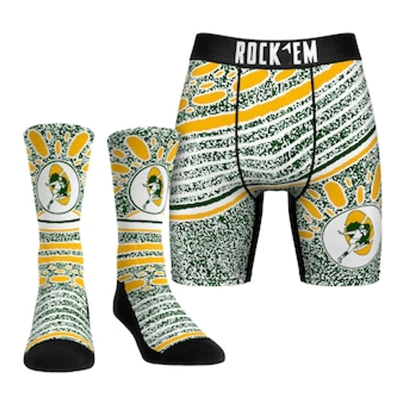 Unisex Rock Em Socks Green Bay Packers Throwback Splash Underwear and Crew Socks Combo Pack