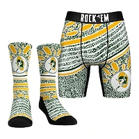 Unisex Rock Em Socks Green Bay Packers Throwback Splash Underwear and Crew Socks Combo Pack