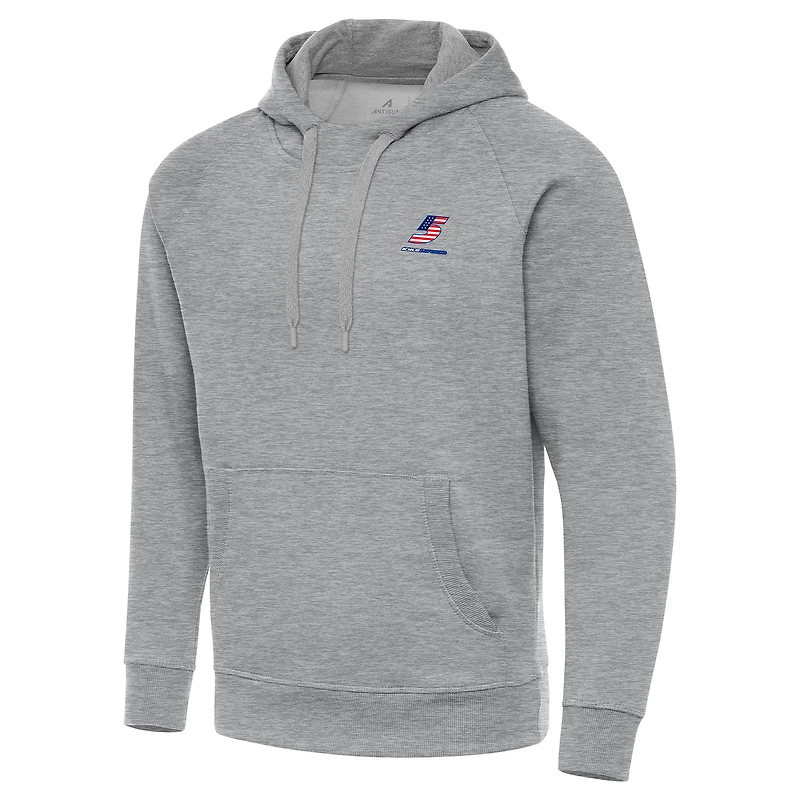 Men's Antigua Heather Gray Kyle Larson Fleece Victory Pullover Hoodie