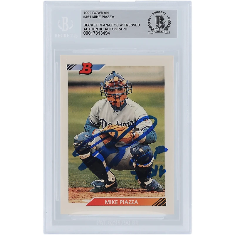Mike Piazza Los Angeles Dodgers Autographed 1992 Bowman #461 Beckett Fanatics Witnessed Authenticated Rookie Card with "HOF 2016" Inscription