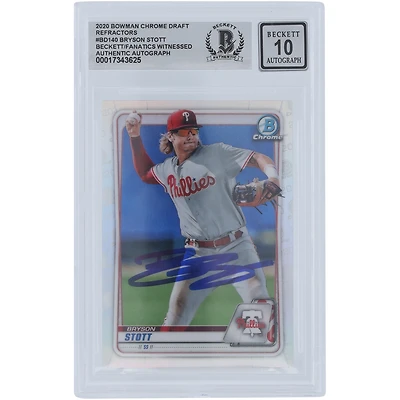 Bryson Stott Philadelphia Phillies Autographed 2020 Bowman Chrome Draft Refractor #BD-140 Beckett Fanatics Witnessed Authenticated 10 Card