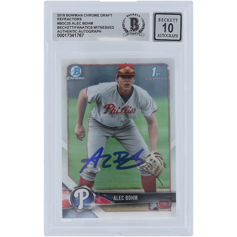 Alec Bohm Philadelphia Phillies Autographed 2018 Bowman Chrome Draft Refractor #BDC-25 Beckett Fanatics Witnessed Authenticated Card