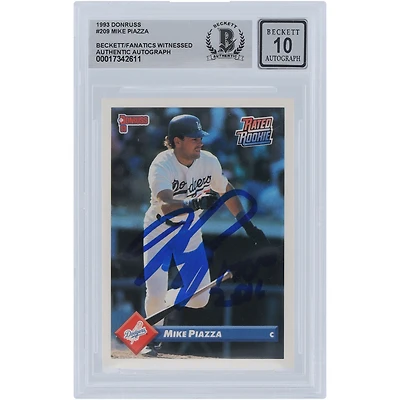 Mike Piazza Los Angeles Dodgers Autographed 1993 Donruss #209 Beckett Fanatics Witnessed Authenticated 10 Rookie Card with "HOF 2016" Inscription
