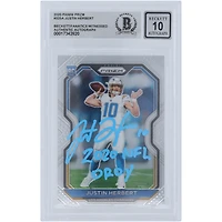 Justin Herbert Los Angeles Chargers Autographed 2020 Panini Prizm Light Blue Ink #325 Beckett Fanatics Witnessed Authenticated 10 Rookie Card with "2020 NFL OROY" Inscription
