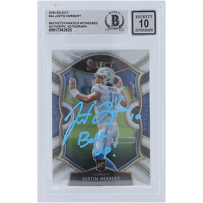 Justin Herbert Los Angeles Chargers Autographed 2020 Panini Select Light Blue Ink #44 Beckett Fanatics Witnessed Authenticated Rookie Card with "Bolt Up!" Inscription