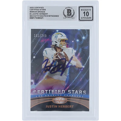 Justin Herbert Los Angeles Chargers Autographed 2023 Panini Certified Certified Stars Mirror Bronze #CS-4 #/249 Beckett Fanatics Witnessed Authenticated 10 Card