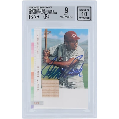 Johnny Bench Cincinnati Reds Autographed 2003 Topps Gallery Artifacts Bat Relic #AR-JBE Beckett Fanatics Witnessed Authenticated /10 Card