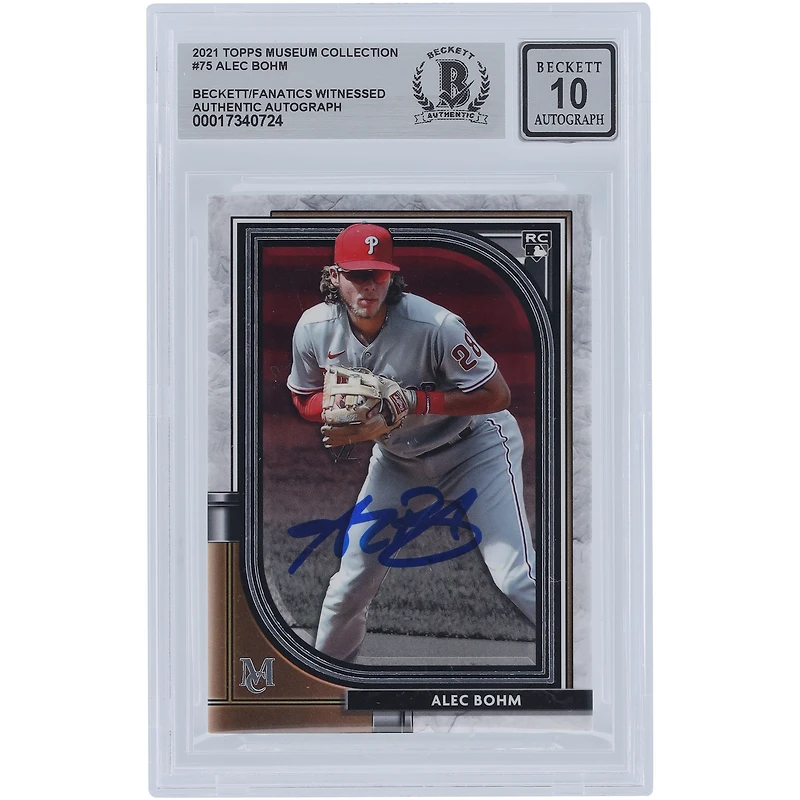 Alec Bohm Philadelphia Phillies Autographed 2021 Topps Museum Collection #75 Beckett Fanatics Witnessed Authenticated 10 Rookie Card