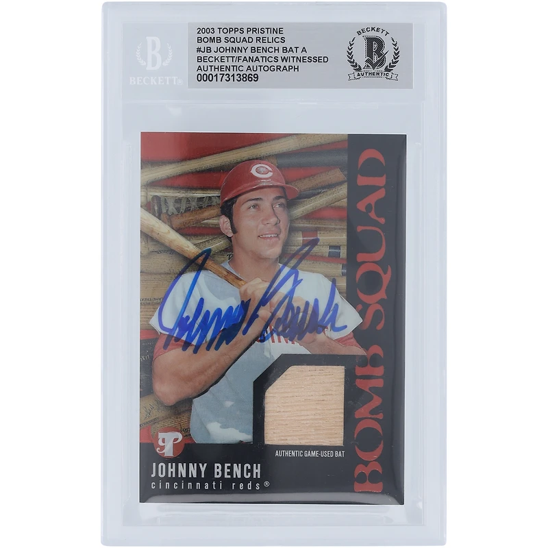Johnny Bench Cincinnati Reds Autographed 2003 Topps Pristine Bomb Squad Bat Relic #PBS-JB Beckett Fanatics Witnessed Authenticated Card
