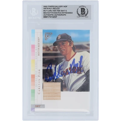 Carlton Fisk Boston Red Sox Autographed 2003 Topps Gallery Artifacts Bat Relic #AR-CF Beckett Fanatics Witnessed Authenticated Card
