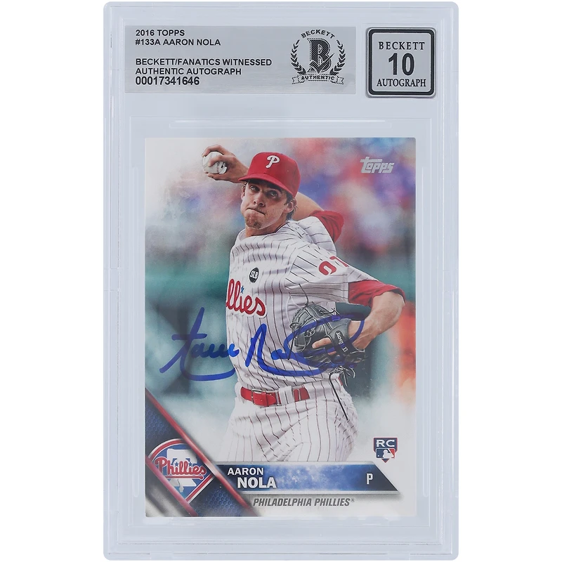 Aaron Nola Philadelphia Phillies Autographed 2016 Topps #133 Beckett Fanatics Witnessed Authenticated 10 Rookie Card