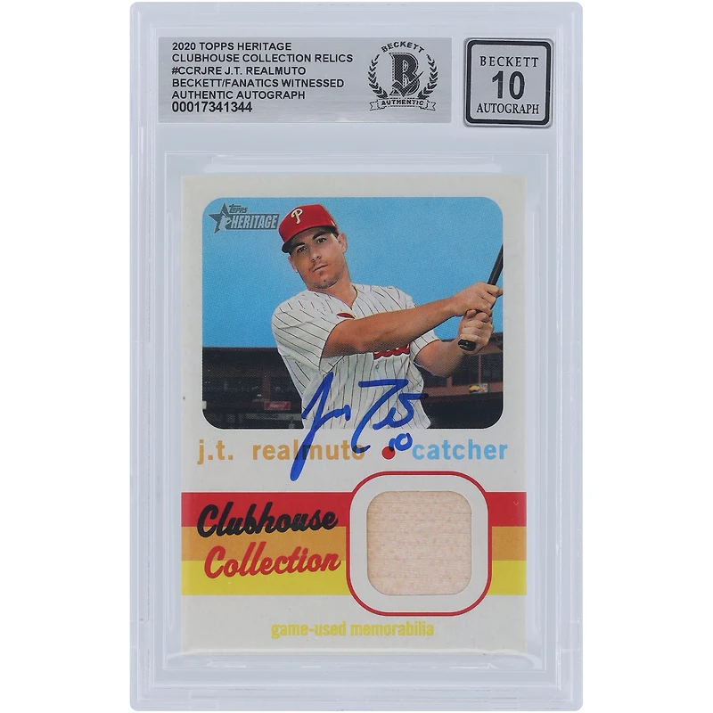 J.T. Realmuto Philadelphia Phillies Autographed 2020 Topps Heritage Clubhouse Collection Bat Relic #CCR-JRE Beckett Fanatics Witnessed Authenticated 10 Card