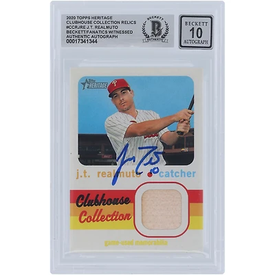 J.T. Realmuto Philadelphia Phillies Autographed 2020 Topps Heritage Clubhouse Collection Bat Relic #CCR-JRE Beckett Fanatics Witnessed Authenticated 10 Card