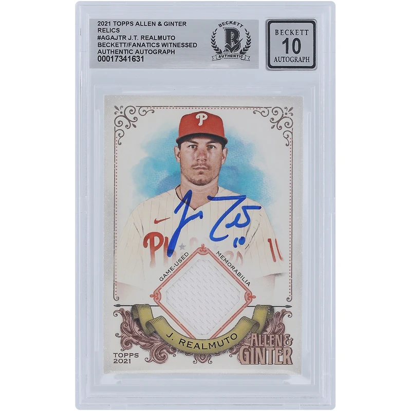 J.T. Realmuto Philadelphia Phillies Autographed 2021 Topps Allen & Ginter Jersey Relic #AGA-JTR Beckett Fanatics Witnessed Authenticated 10 Card