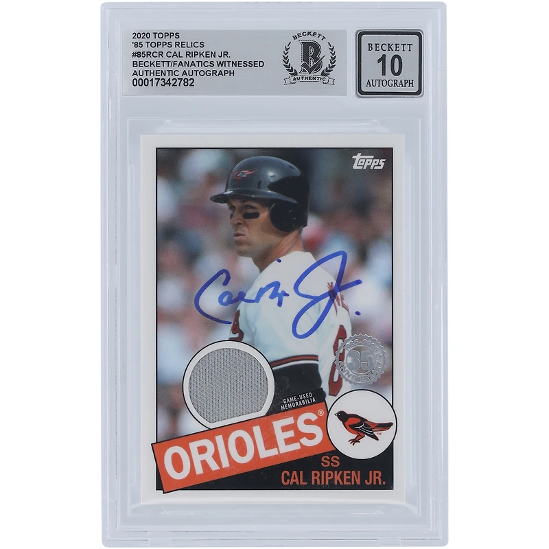 Cal Ripken Jr. Baltimore Orioles Autographed 2020 Topps '85 Topps Grey Jersey Relic #85R-CR Beckett Fanatics Witnessed Authenticated 10 Card