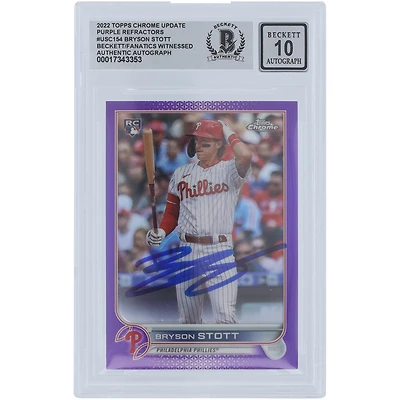 Bryson Stott Philadelphia Phillies Autographed 2022 Topps Chrome Update Purple Refractor #USC154 Beckett Fanatics Witnessed Authenticated 10 Rookie Card