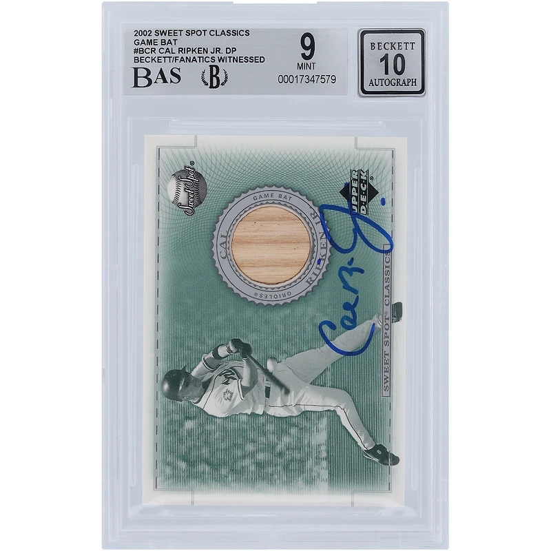 Cal Ripken Jr. Baltimore Orioles Autographed 2002 Upper Deck Sweet Spots Classics Game Bat Relic #B-CR Beckett Fanatics Witnessed Authenticated 9/10 Card