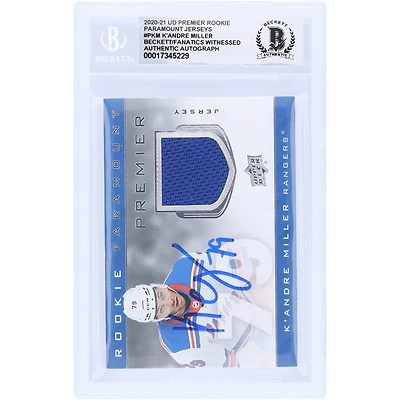 K'Andre Miller New York Rangers Autographed 2020-21 Upper Deck Premier Rookie Paramount Jerseys Relic #P-KM Beckett Fanatics Witnessed Authenticated 10 Rookie Card