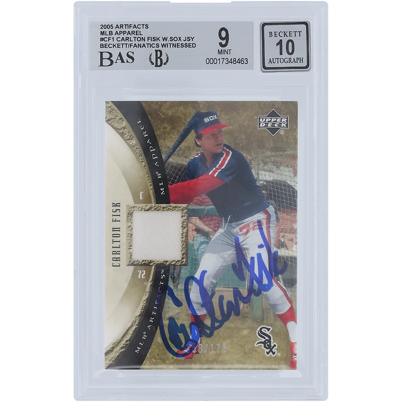 Carlton Fisk Chicago White Sox Autographed 2005 Upper Deck Artifacts MLB Apparel Relic #MLB-CF1 #156/175 Beckett Fanatics Witnessed Authenticated 9 Card