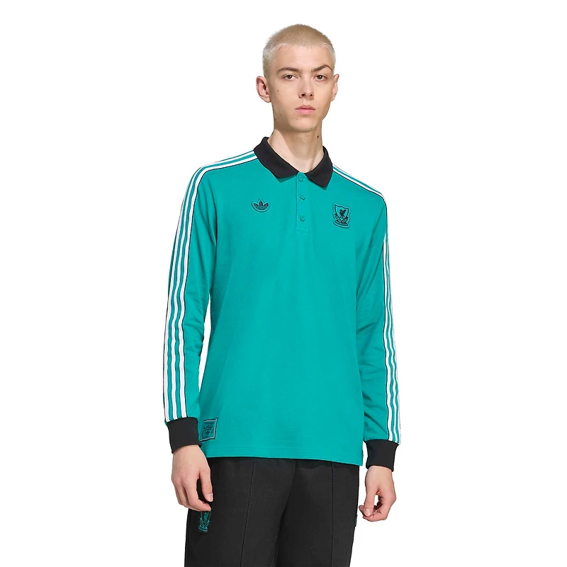 Men's adidas Green Liverpool Terrace Icons Long Sleeve Polo