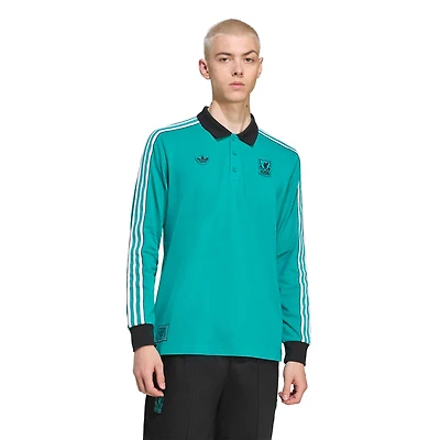 Men's adidas Green Liverpool Terrace Icons Long Sleeve Polo