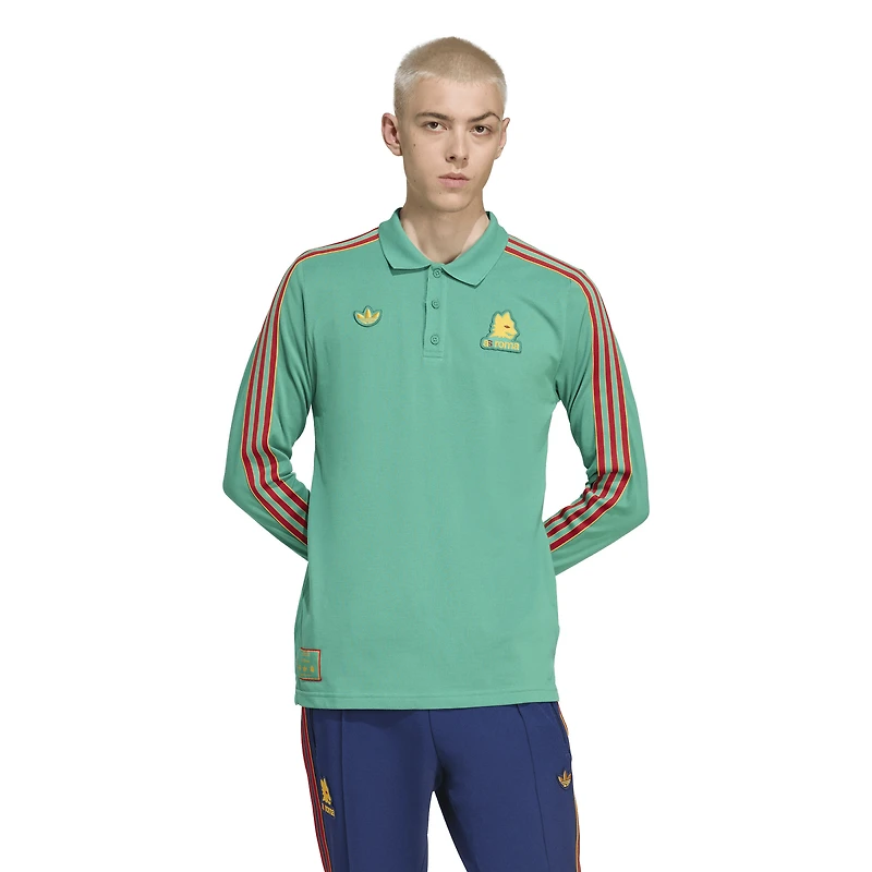 Men's adidas Green AS Roma Terrace Icons Long Sleeve Polo