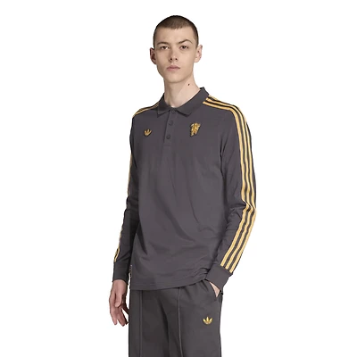Men's adidas  Gray Manchester United Terrace Icons Long Sleeve Polo