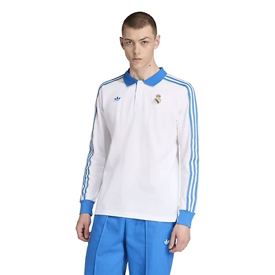 Men's adidas  White Real Madrid Terrace Icons Long Sleeve Polo