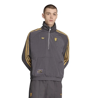 Men's adidas  Gray Manchester United Terrace Icons Half-Zip Jacket