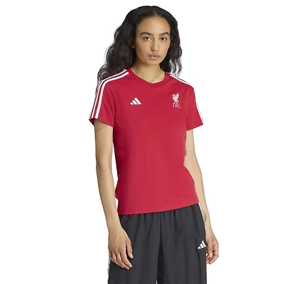 Women's adidas Red Liverpool Three-Stripes T-Shirt