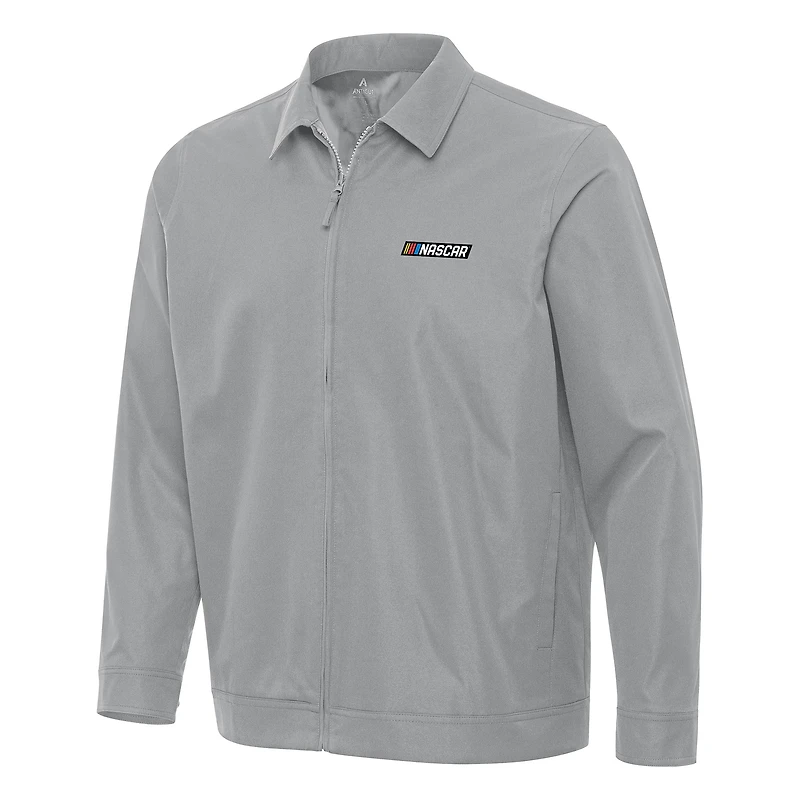 Men's Antigua Gray NASCAR Merchandise Pivot Full-Zip Jacket