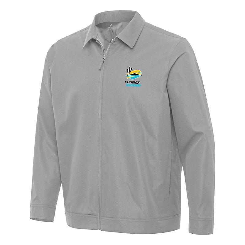 Men's Antigua  Gray Phoenix Raceway Pivot Full-Zip Jacket