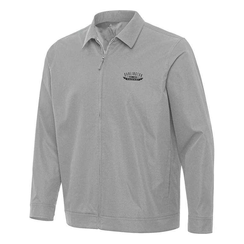 Men's Antigua Gray Darlington Raceway Pivot Full-Zip Jacket