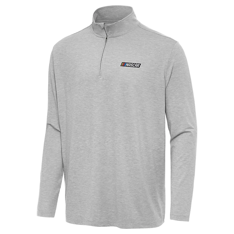 Men's Antigua Heather Gray NASCAR Hunk Quarter-Zip Pullover Top