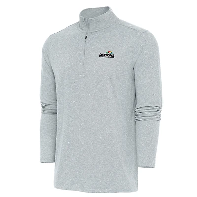 Men's Antigua Heather Gray Daytona International Speedway Hunk Quarter-Zip Pullover Top