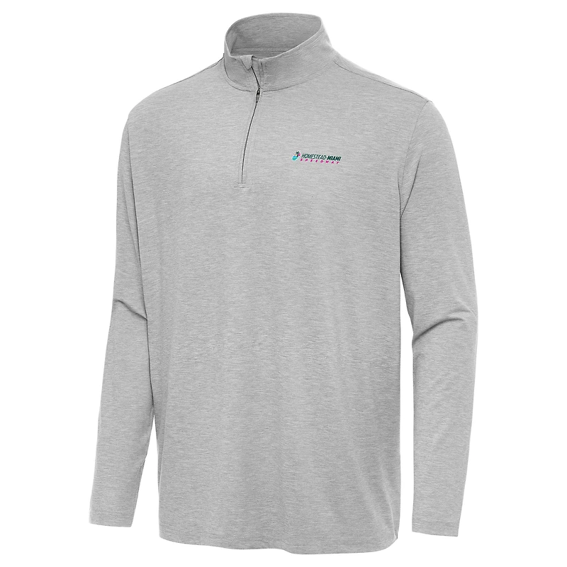 Men's Antigua Heather Gray Homestead-Miami Speedway Hunk Quarter-Zip Pullover Top