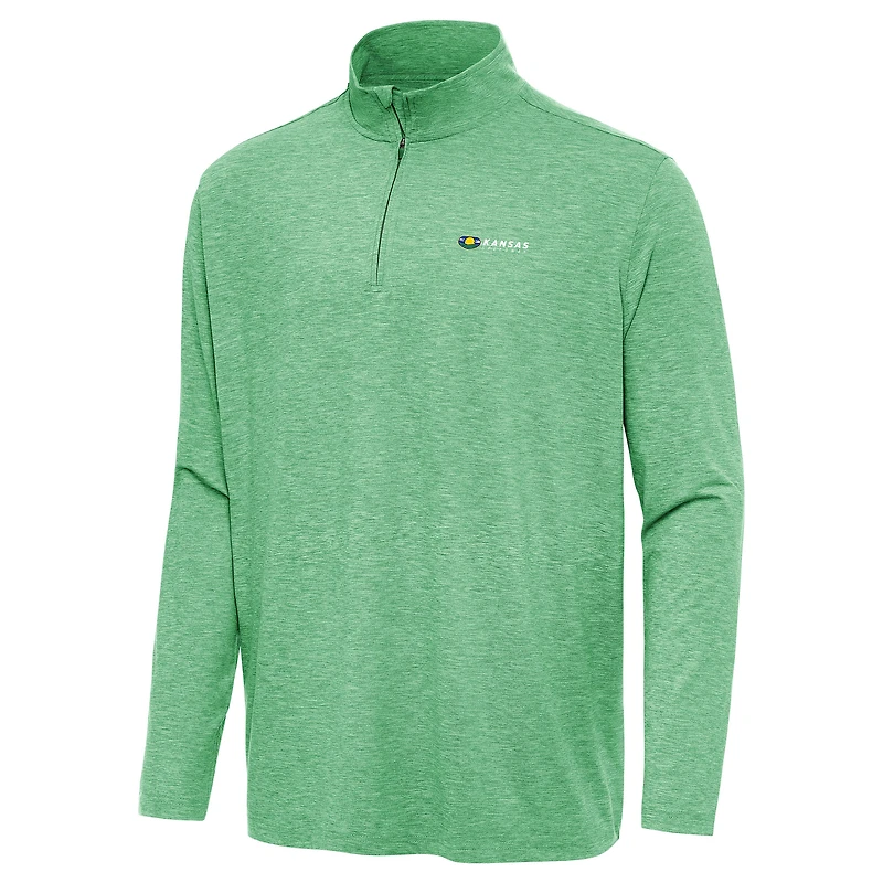 Men's Antigua  Heather Kelly Green Kansas Speedway Hunk Quarter-Zip Pullover Top