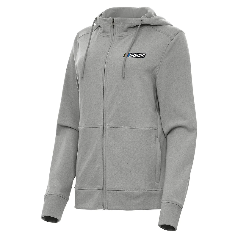 Women's Antigua Heather Gray NASCAR Merchandise Seeker Full-Zip Hoodie Jacket