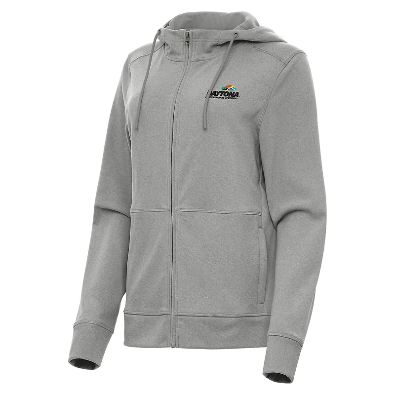 Women's Antigua Heather Gray Daytona International Speedway Seeker Full-Zip Hoodie Jacket