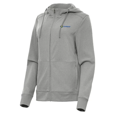 Women's Antigua Heather Gray Kansas Speedway Seeker Full-Zip Hoodie Jacket