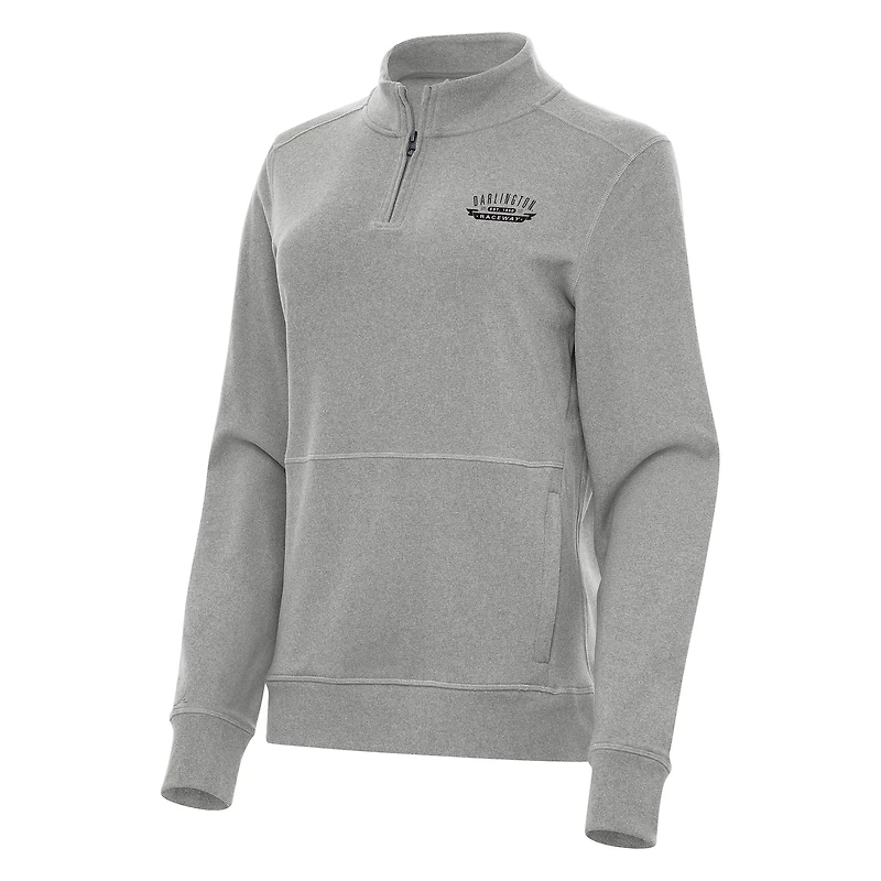 Women's Antigua Heather Gray Darlington Raceway Crush Quarter-Zip Jacket