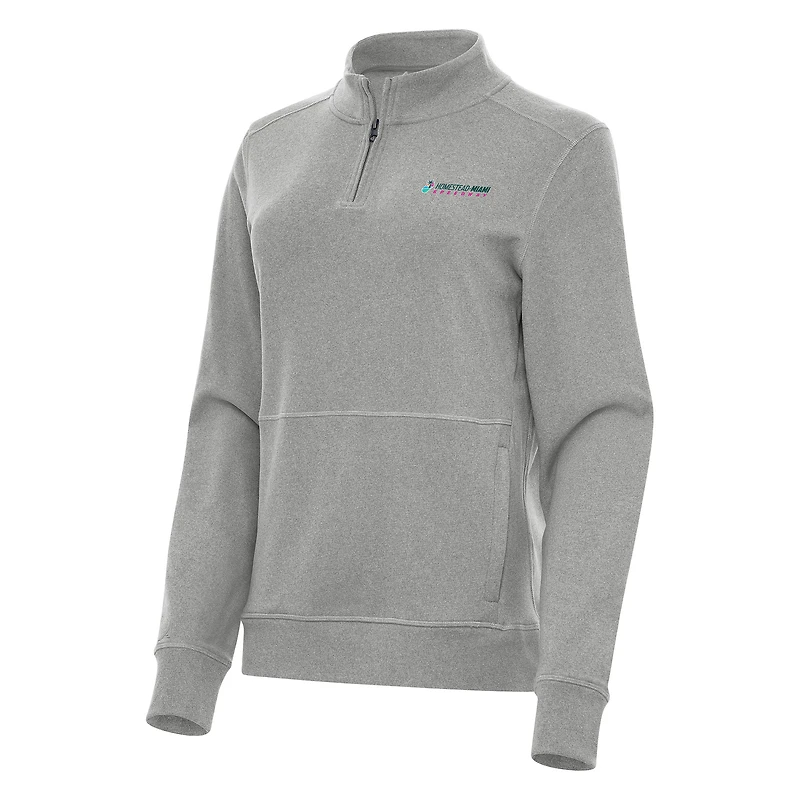 Women's Antigua Heather Gray Homestead-Miami Speedway Crush Quarter-Zip Jacket