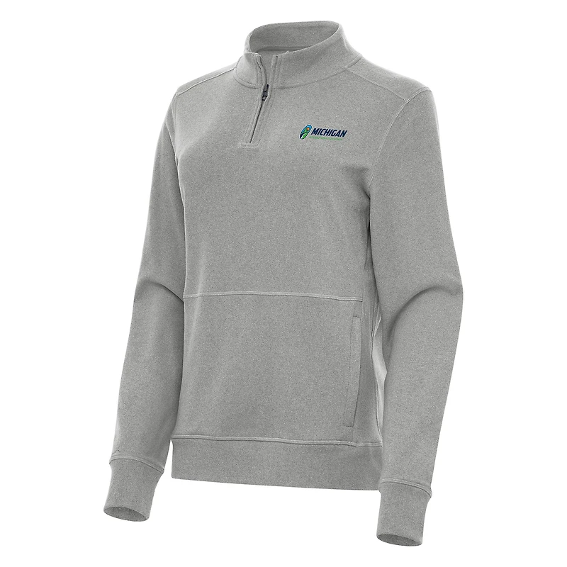 Women's Antigua Heather Gray Michigan International Speedway Crush Quarter-Zip Jacket
