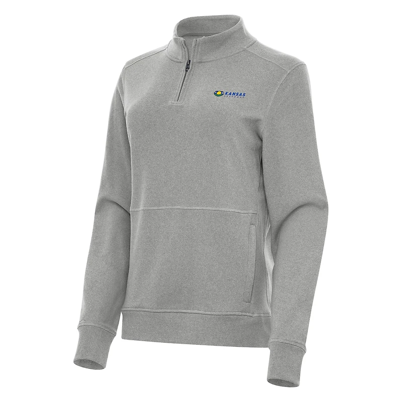 Women's Antigua Heather Gray Kansas Speedway Crush Quarter-Zip Jacket