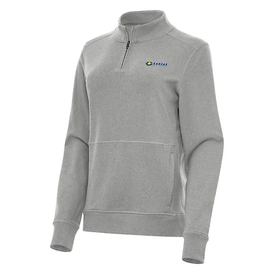 Women's Antigua Heather Gray Kansas Speedway Crush Quarter-Zip Jacket