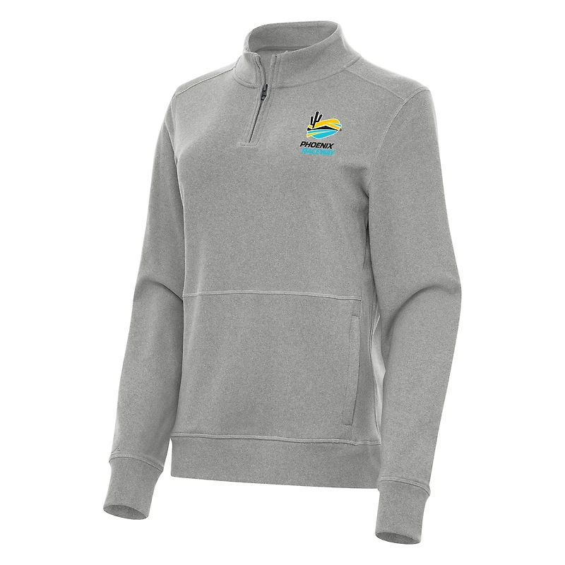 Women's Antigua Heather Gray Phoenix Raceway Crush Quarter-Zip Jacket