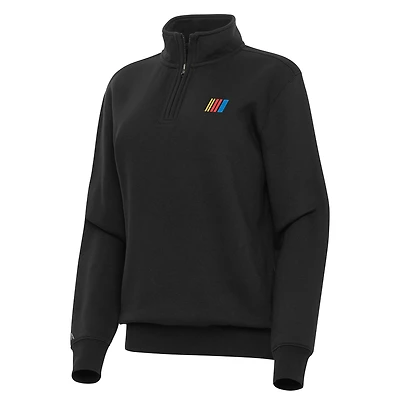 Women's Antigua Black NASCAR Merchandise Victory Quarter-Zip Top