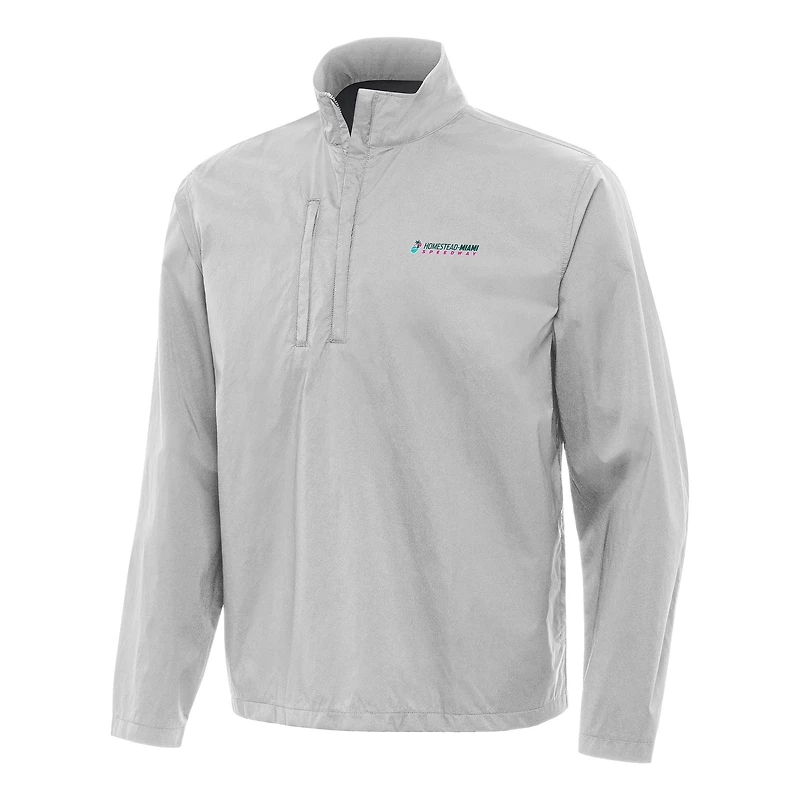 Men's Antigua Gray Homestead-Miami Speedway Brisk Quarter-Zip Pullover Jacket
