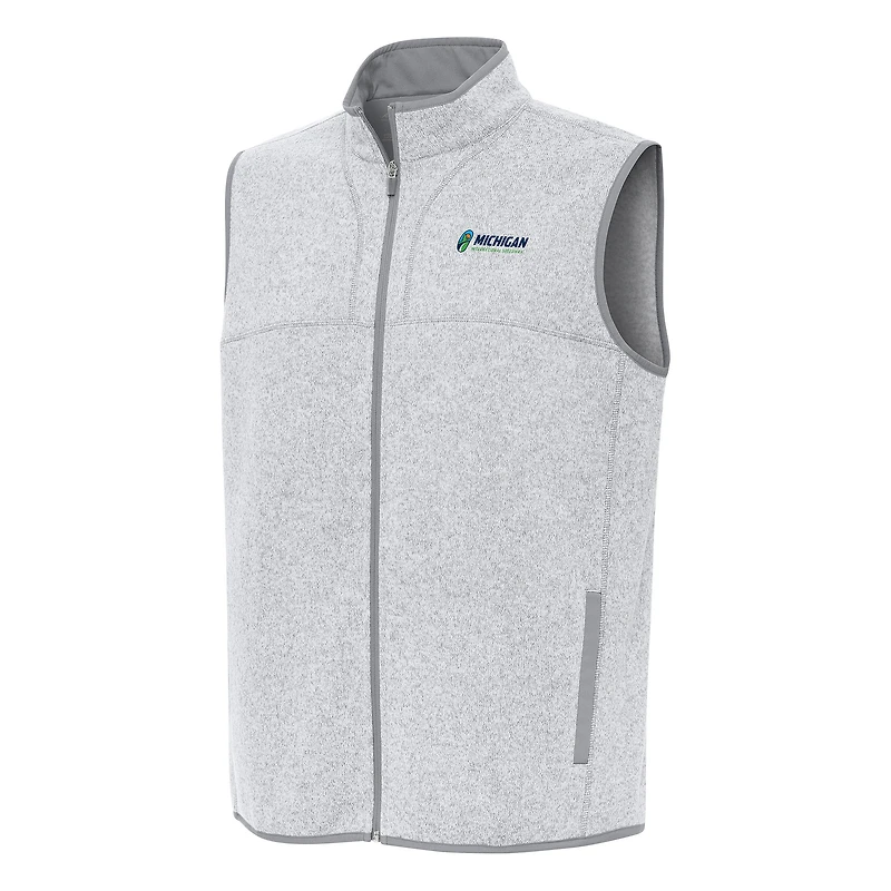 Men's Antigua Heather Gray Michigan International Speedway Fortune Full-Zip Vest