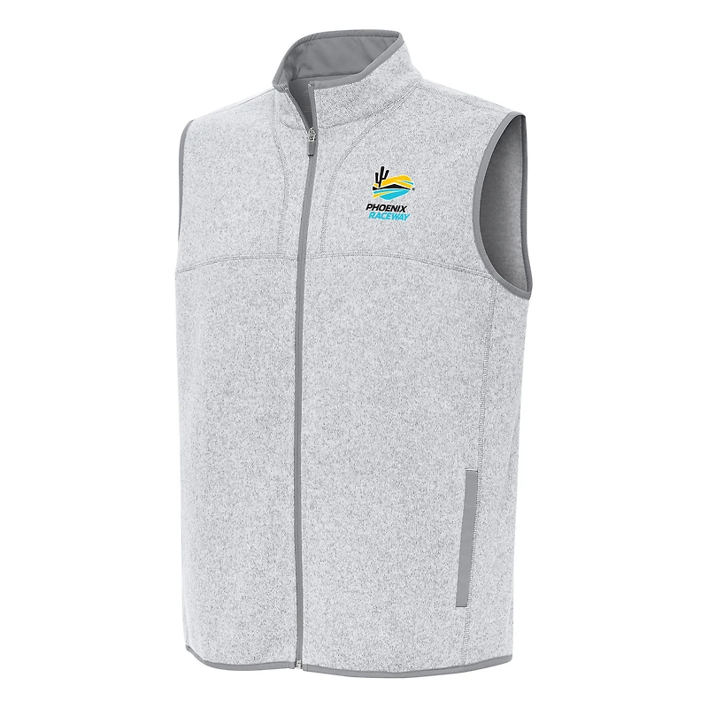 Men's Antigua Heather Gray Phoenix Raceway Fortune Full-Zip Vest
